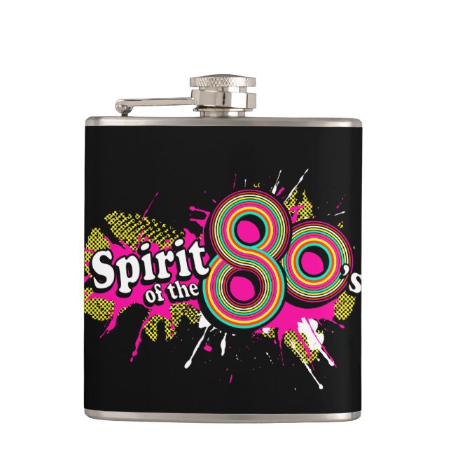 Spirit of the 80's logo splat hip flask (Front)