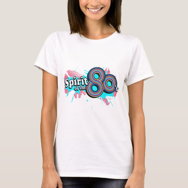 "Spirit of the 80's" womens multi-blues logo t T-Shirt (Front)