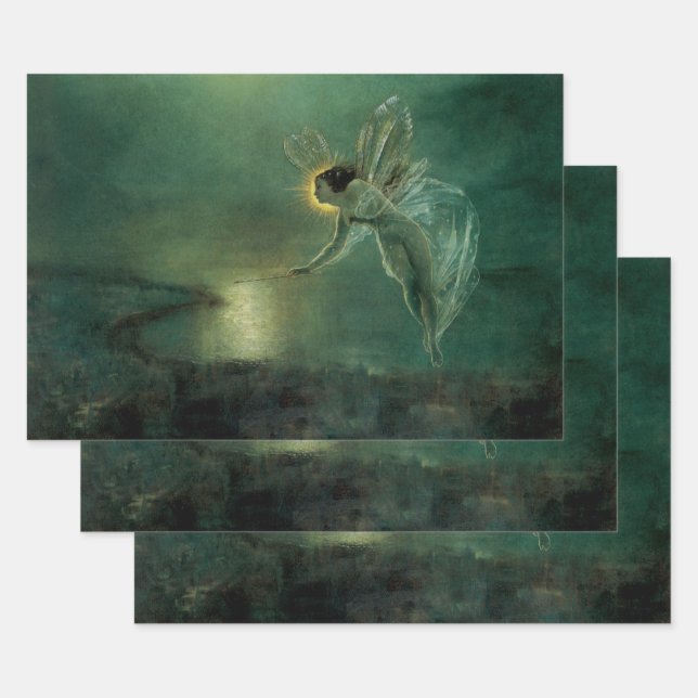 Spirit of the Night by Grimshaw, Victorian Fairy Wrapping Paper Sheet (Set)