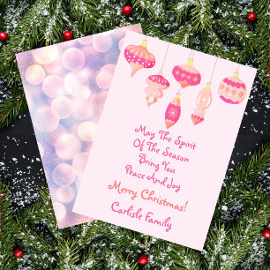 Spirit Of The Season Retro Pinks Ornaments Holiday Card