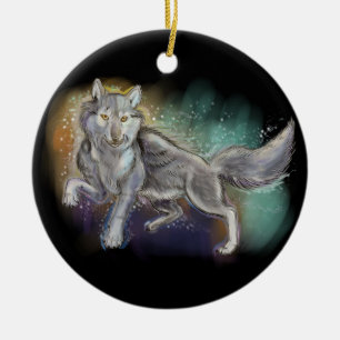Spirit of the Wolf Ceramic Tree Decoration