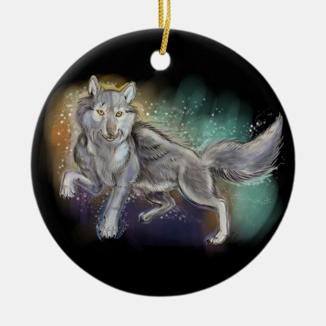 Spirit of the Wolf Ceramic Tree Decoration (Front)