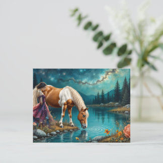Spirit of Woman and a Palomino horse at Water Postcard