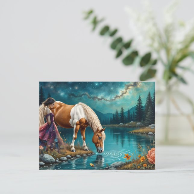 Spirit of Woman and a Palomino horse at Water Postcard (Standing Front)