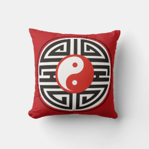 Spirit Of Yin & Yang red black + your background Cushion