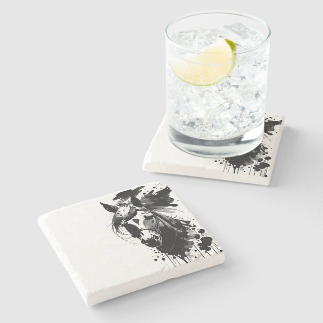 Spirit Pony 3 Black & White Stone Coaster (Side)