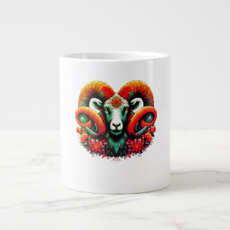 Spirit Ram – Floral Horns & Earth Wisdom Large Coffee Mug