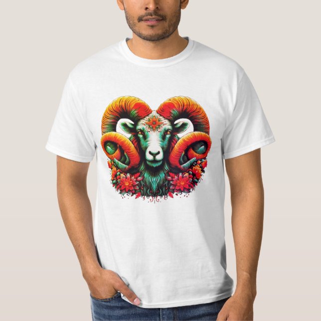 Spirit Ram – Floral Horns & Earth Wisdom T-Shirt (Front)