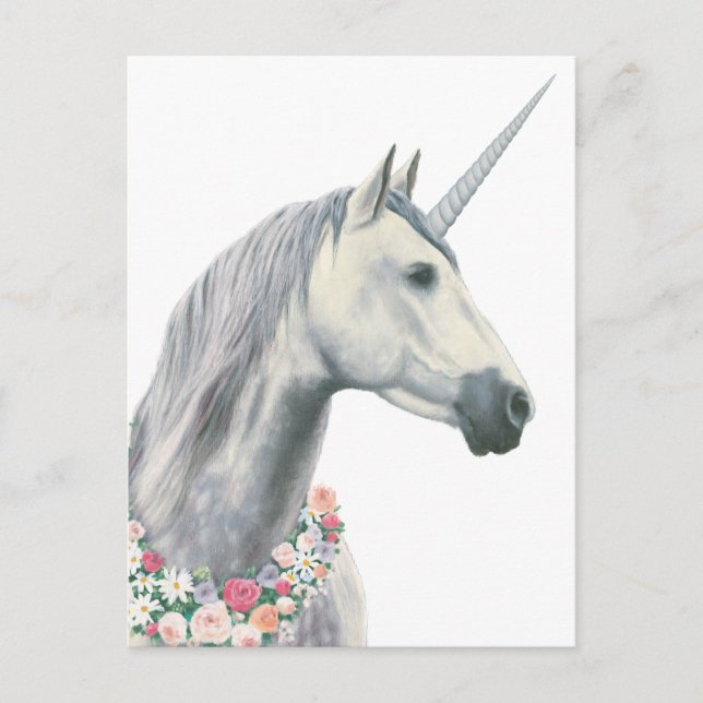 Spirit Unicorn with Flowers Around Neck Postcard (Front)