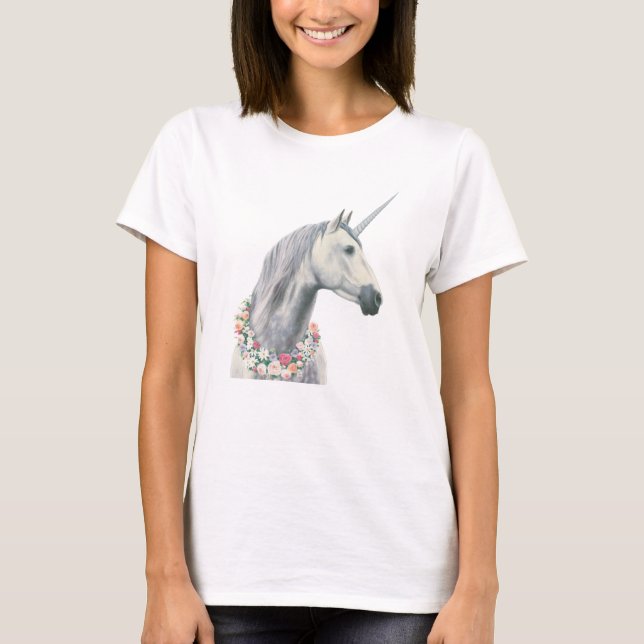 Spirit Unicorn with Flowers Around Neck T-Shirt (Front)