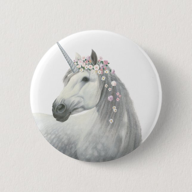 Spirit Unicorn with Flowers in Mane 6 Cm Round Badge (Front)