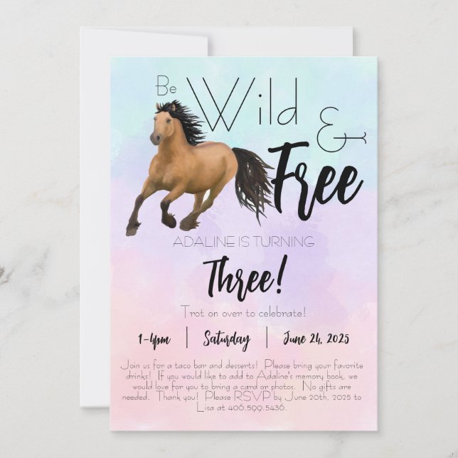 Spirit, wild & free birthday Flat Invitation 5 x 7 (Front)