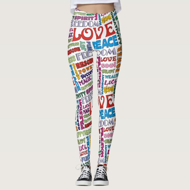 Spirit Words / Affirmations FLOWER POWER style Leggings (Front)
