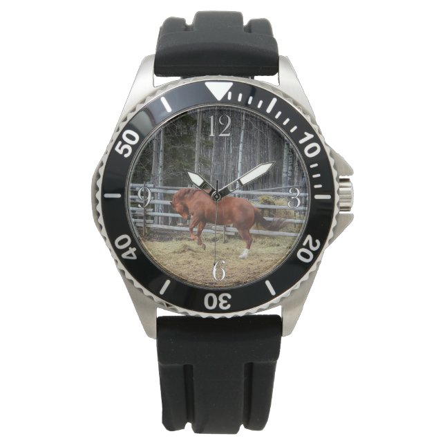 Spirited Bucking Ranch Horse Equine Wristwatch (Front)