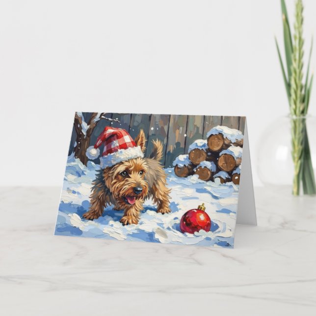 Spirited Cairn Terrier Dog Digging for Christmas T Card (Front)