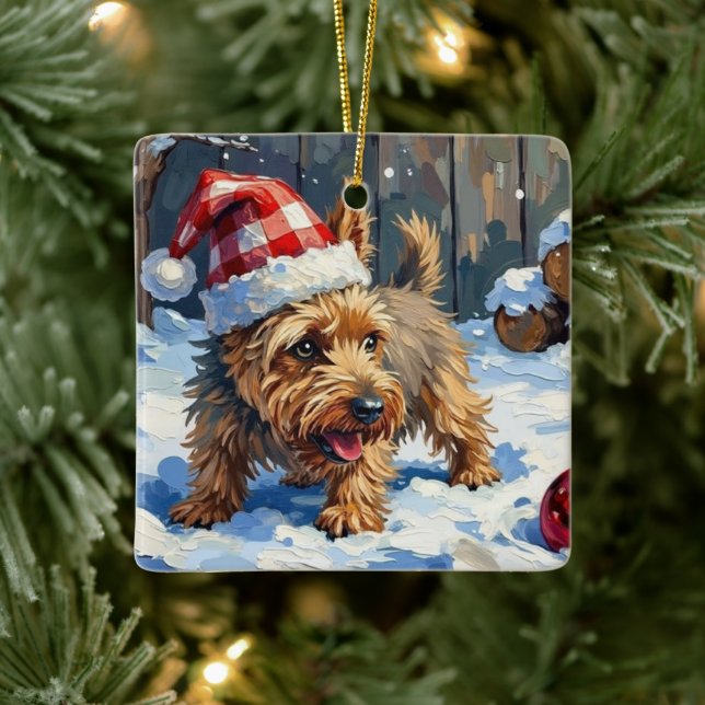 Spirited Cairn Terrier Dog Digging for Christmas T Ceramic Ornament (Tree)