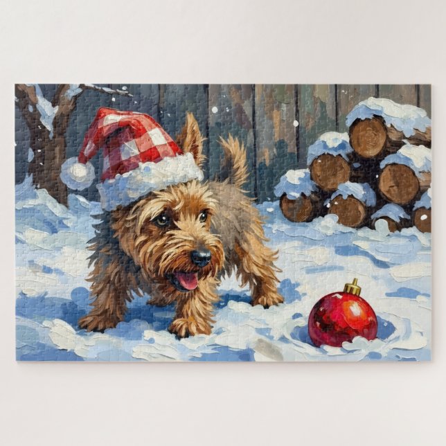 Spirited Cairn Terrier Dog Digging for Christmas T Jigsaw Puzzle (Horizontal)