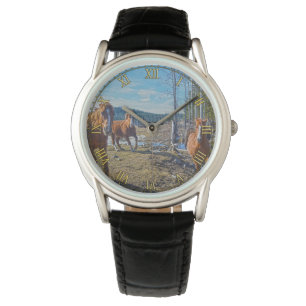 Spirited Horses in Nature Equine-lovers Wristwatch