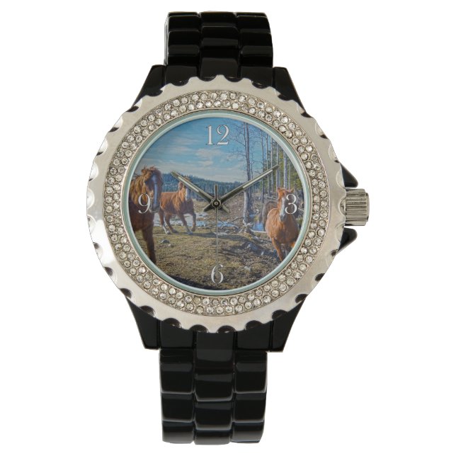 Spirited Horses in Nature Equine-lovers Wristwatch (Front)