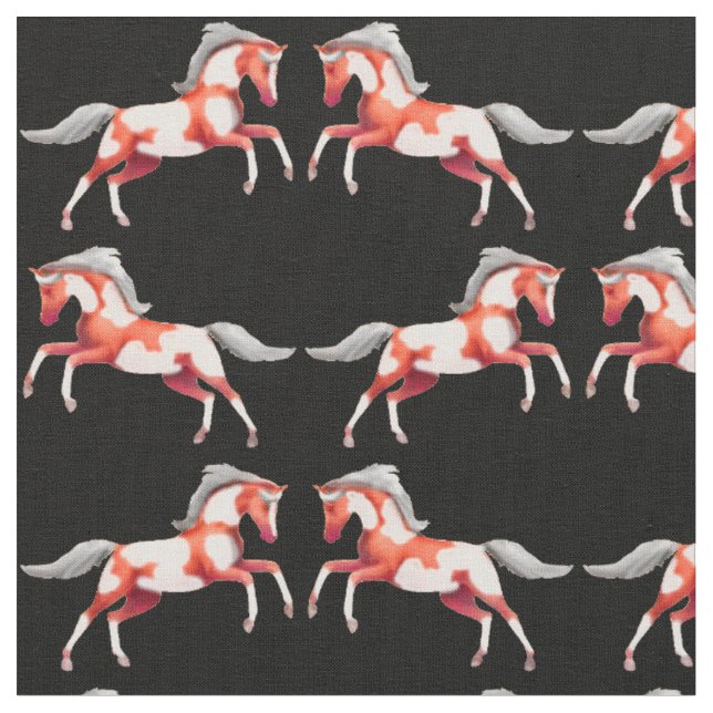 Spirited Paint Pinto Horses Fabric (Close Up)