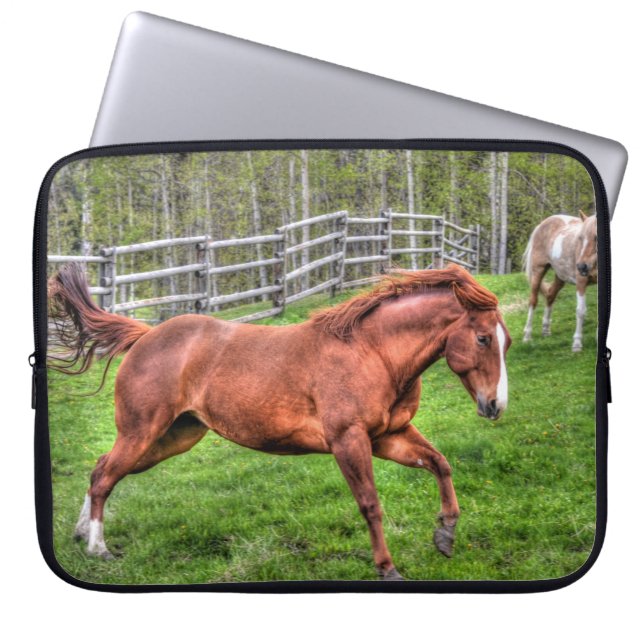 Spirited Red Dun Horse Running on Ranch Laptop Sleeve (Front)