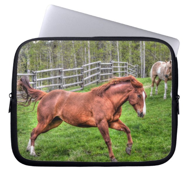 Spirited Red Dun Horse Running on Ranch Laptop Sleeve (Front)