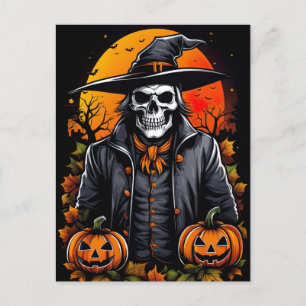 Spirited Skeleton, Spooky Halloween Postcard