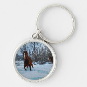 Spirited Sorrel Horse in Snow for Horse-lovers II Key Ring
