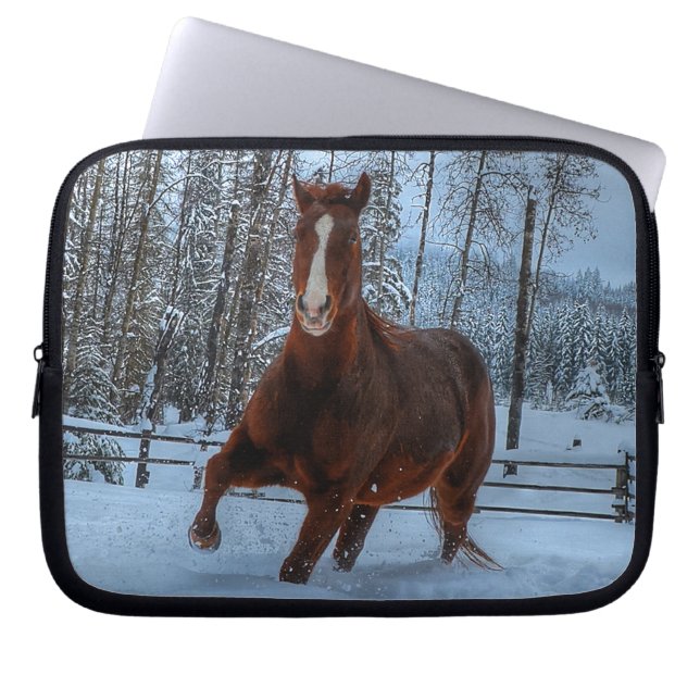Spirited Sorrel Horse in Snow for Horse-lovers Laptop Sleeve (Front)
