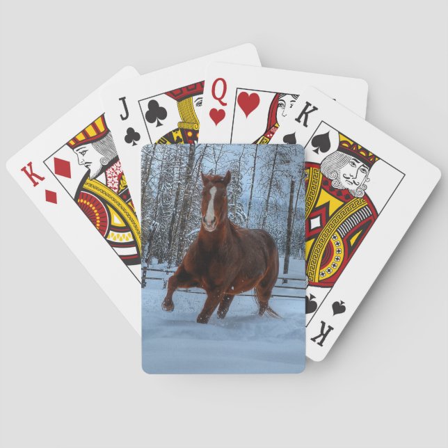 Spirited Sorrel Horse in Snow for Horse-lovers Playing Cards (Back)