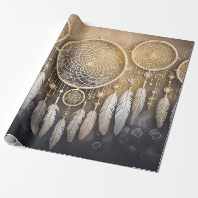 Spirits and Souls, Lacy Neutral Dreamcatchers Wrapping Paper (Unrolled)