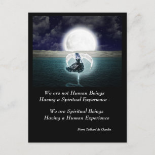 Spiritual Beings Quote with Angel and Full Moon Postcard