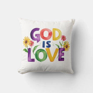 Spiritual Bible Quote God is Love Colourful flower Cushion