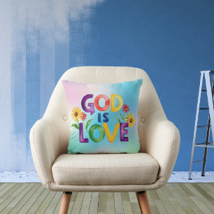 Spiritual Bible Quote God is Love Colourful flower Cushion