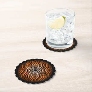 Spiritual Black Orange Mandala Geometric Graphic Paper Coaster