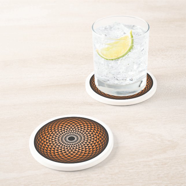 Spiritual Black Orange Mandala Geometric Oriental Coaster (Side)