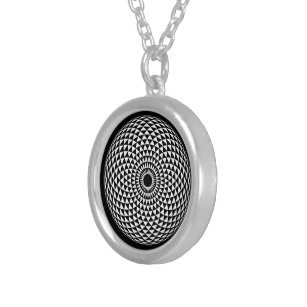 Spiritual Black White Mandala Geometric Graphic Silver Plated Necklace