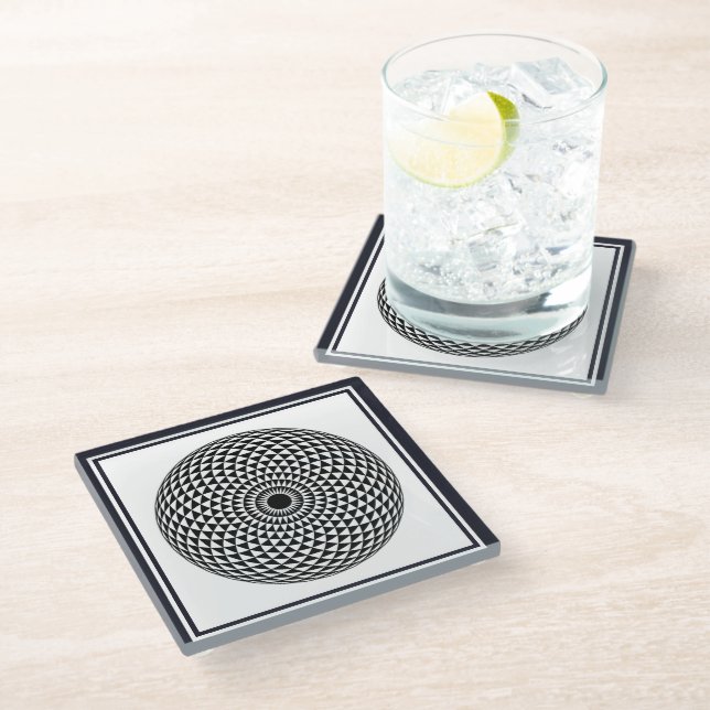 Spiritual Black White Mandala Geometric Oriental Glass Coaster (Angled)