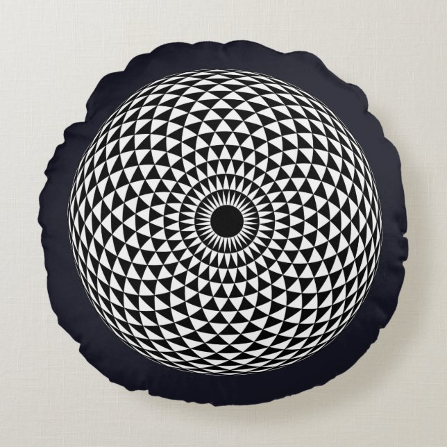 Spiritual Black White Mandala Geometric Vector Art Round Cushion (Front)