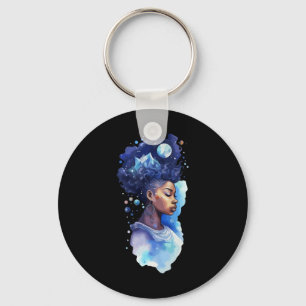 Spiritual Black Woman Afro Girl Galaxy Melanin Moo Key Ring