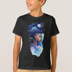 Spiritual Black Woman Afro Girl Galaxy Melanin Moo T-Shirt