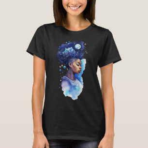 Spiritual Black Woman Afro Girl Galaxy Melanin Moo T-Shirt
