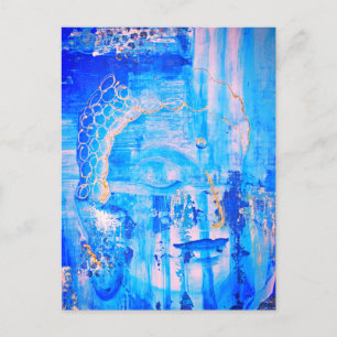 Spiritual Blue Buddha Head Statue Abstract Artwork Postcard
