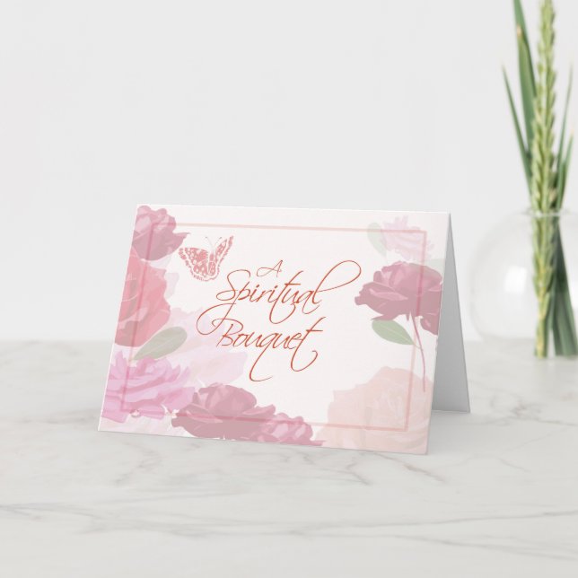 Spiritual Bouquet Thinking of You, Religious, Rose Card (Front)