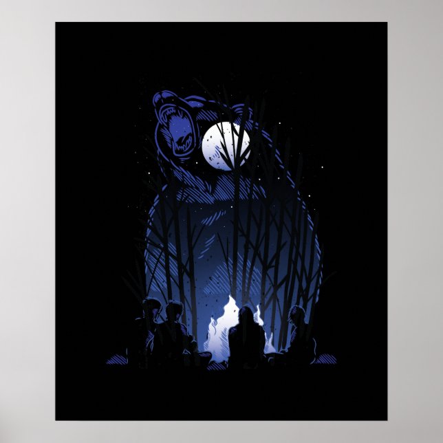 Spiritual Camp Fire Forest Woodland BEAR Moon Teen Poster (Front)