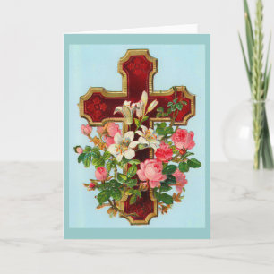 Spiritual Cross and Flowers Card