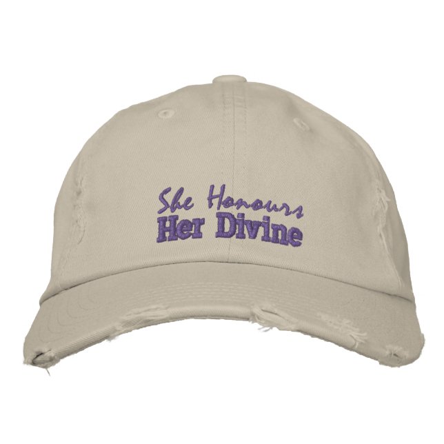 Spiritual Divine Honour Quote Purple Rustic Stone Embroidered Hat (Front)