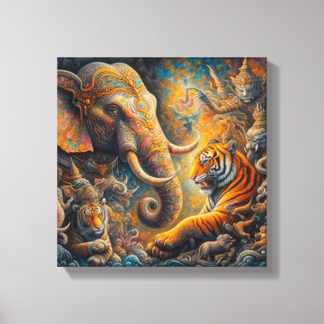 spiritual elephant tiger canvas print (Front)