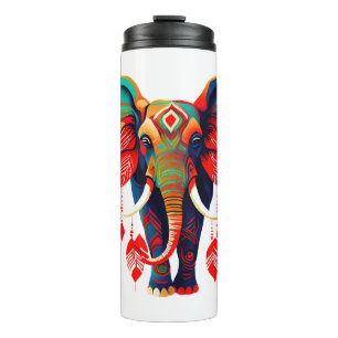 Spiritual Elephant with Red Feathers Thermal Tumbler