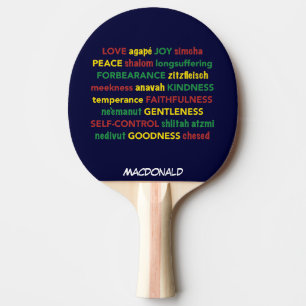 SPIRITUAL FRUIT Hebrew Personalised DARK BLUE Ping Pong Paddle